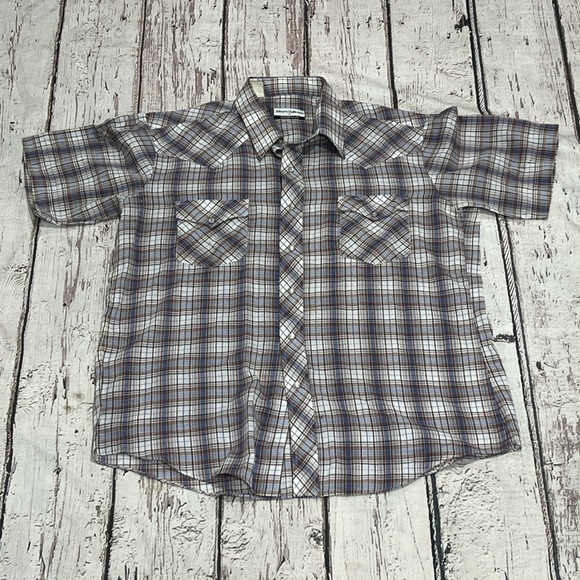 Vintage Karman Plaid Rockabilly Cowboys Pearl Snap Button Down Longsleeve Shirt - Picture 1 of 4